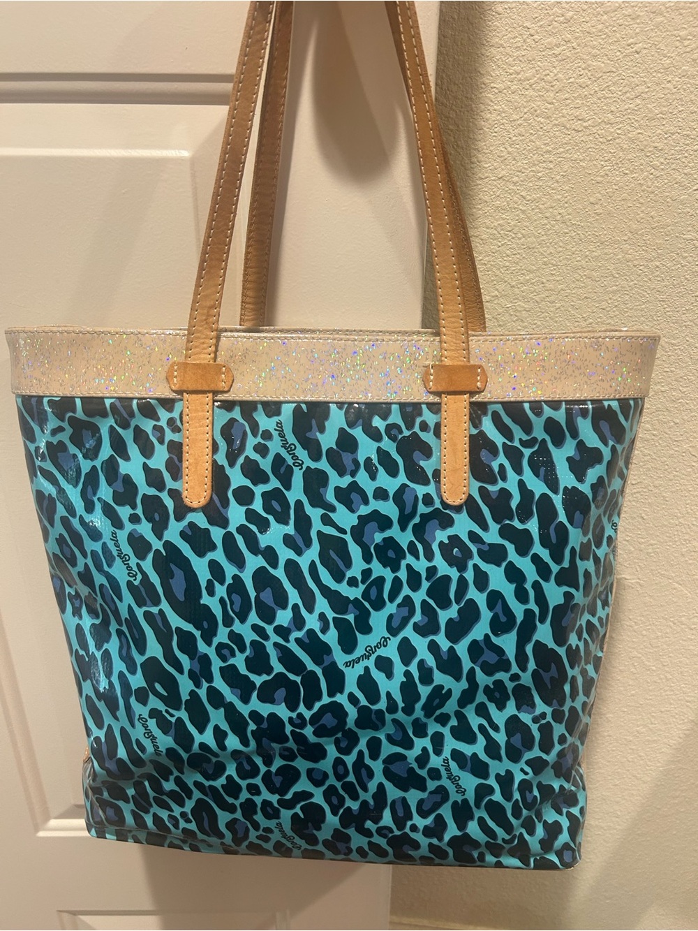 Consuela Blue Jag Classic Tote 14”x14”x6” – Full Size in Teal Leopard Print